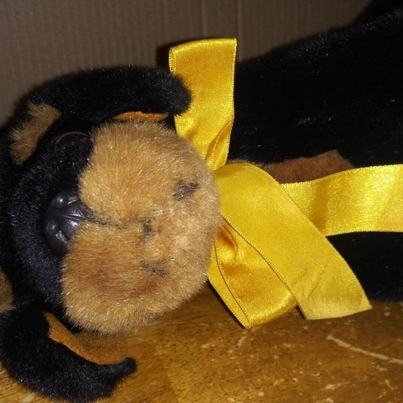 Rottweiler Realistic Puppy Stuffed Animal Yellow Bow Rotty Dog Plush Animal Toy - Picture 5 of 10